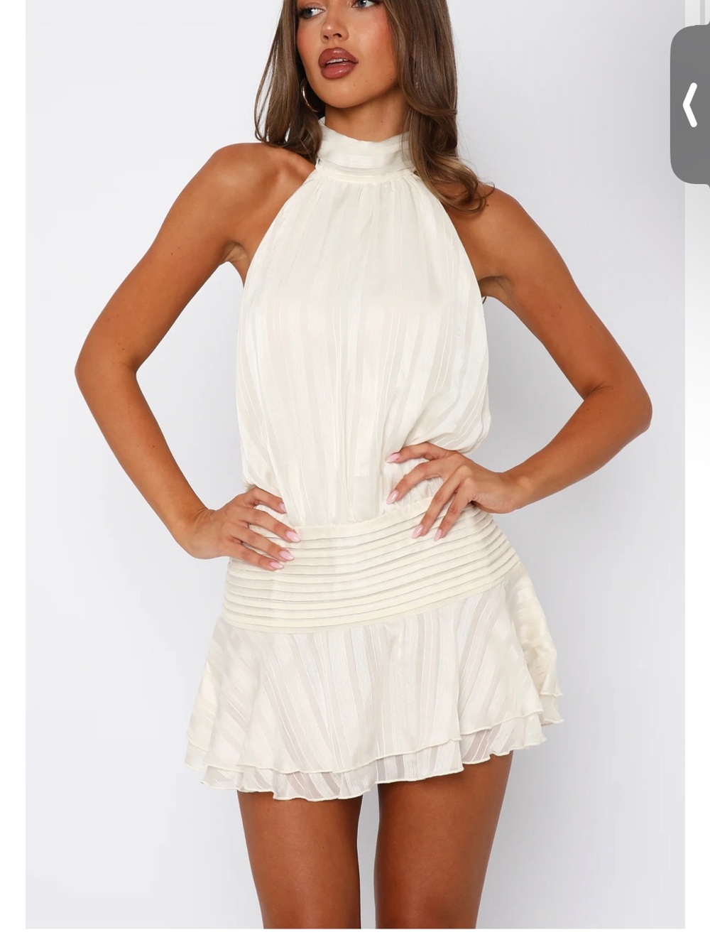 Tags on White Fox Mini Dress “Captivate my Focus” in Cream